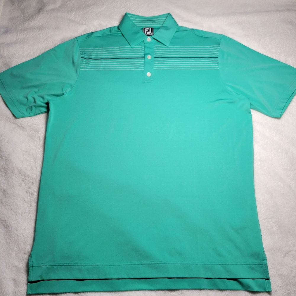 FootJoy Polo Shirt Mens XL Athletic Fit Short Sleeve Green White Stripe Golf